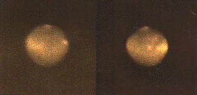 飛騨天文台65cm屈折望遠鏡により，青色光で撮影された火星のオリンパス雲。