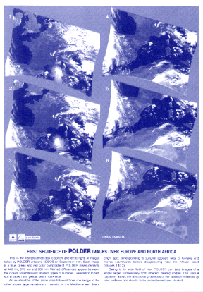 図3　衛星POLDERによる初画像（CNES提供) 写真1から6はそれぞれ異なる観測角で連続的に撮影されていることに注意